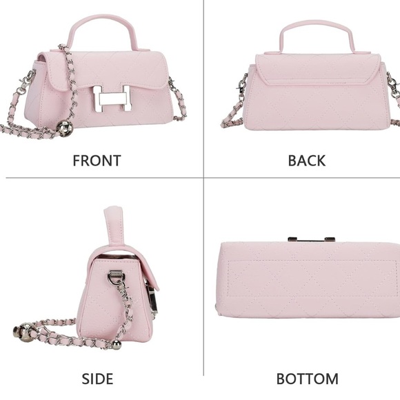 Baby pink small bag with chain crossbody strap with silver H designer look - Picture 2 of 6